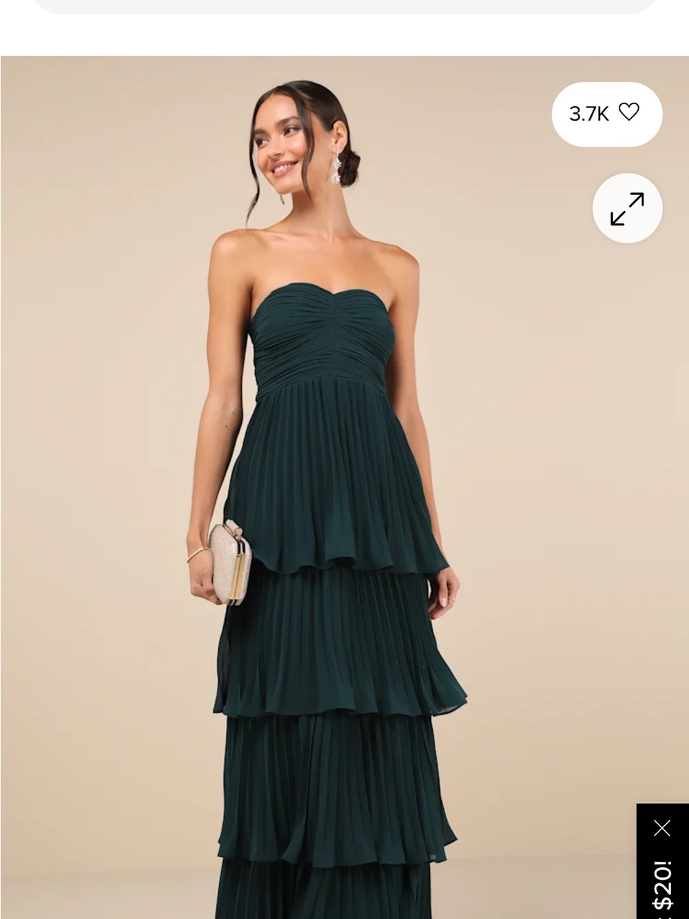 Lulu's Emerald Green Strapless Tiered Pleated Maxi Dress